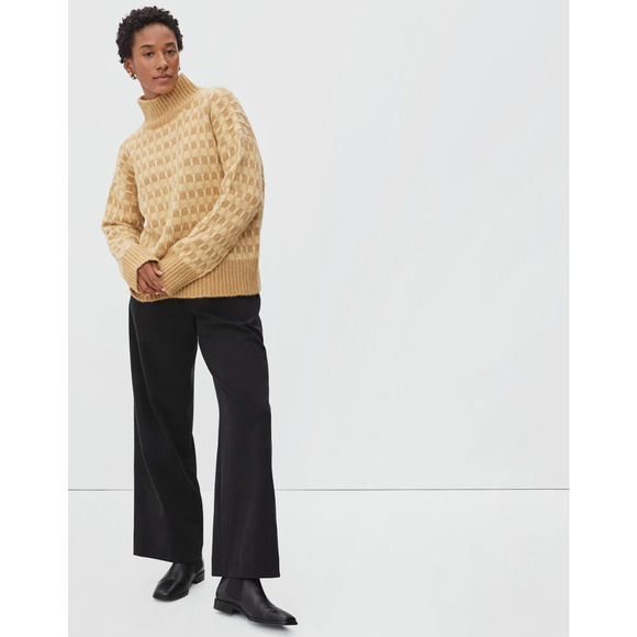 Everlane Tan the cloud checkered mock neck chunky sweater - Picture 7 of 8